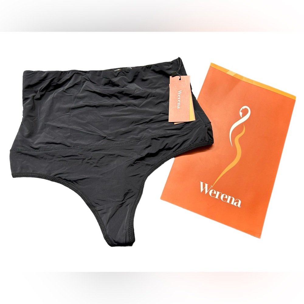 WERENA black MID HIGH WAISTED THONG SHAPEWEAR panty size large NWT